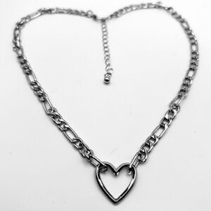 Chunky Punk Grunge Industrial Silver Tone Heart Choker Necklace